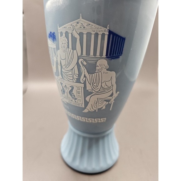 Vintage 1961 Jim Beam Blue Milk Glass Greek Chariots Bottle Empty Decanter - Picture 5 of 13